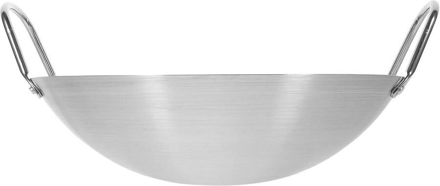 Roestvrijstalen Wokpan Keukengerei Bakpan Thuis Buiten Koken Dubbele Handgreep 486 Gram Zilver