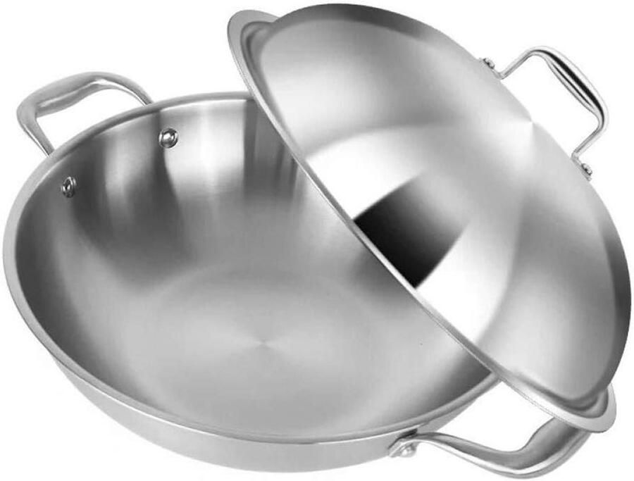 Roestvrijstalen Wokpan Keukenpan Multifunctioneel Koken op Inductie Ovenbestendig tot 260°C 36L Zilver