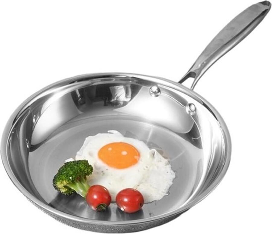 Roestvrijstalen Wokpan Klassieke Koekenpan Dagelijks Koken Gelijkmatige Warmte 22 cm Zilver