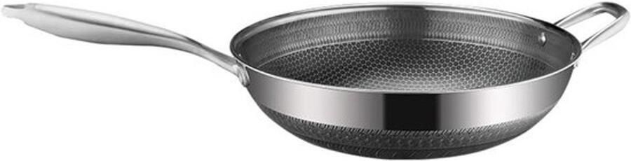Roestvrijstalen Wokpan Koekenpan Kookpan Gelijkmatig Koken Antiaanbaklaag Krasbestendig 36 CM Zilver