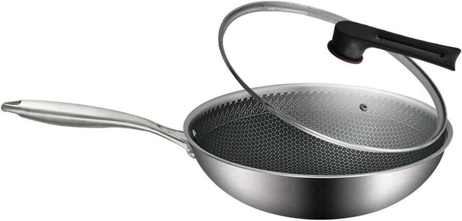 Roestvrijstalen Wokpan Koekenpan Antiaanbak Koken op Inductie Krasbestendig 36CM Zilver