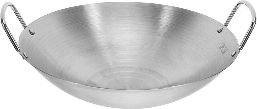Roestvrijstalen Wokpan Koekenpan Braadpan Gelijkmatig Koken Dubbele Handgrepen 30 cm Zilver