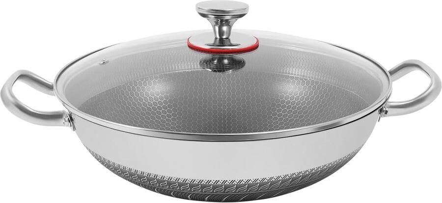 Roestvrijstalen Wokpan Koekenpan Braadpan Gezond Koken Honingraatstructuur 34 cm Zilver