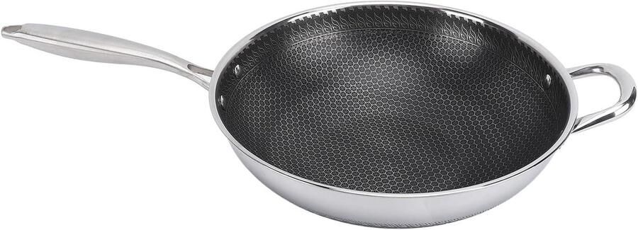 Roestvrijstalen Wokpan Koekenpan Diep Mals Koken Antiaanbaklaag 32 Cm Zilver