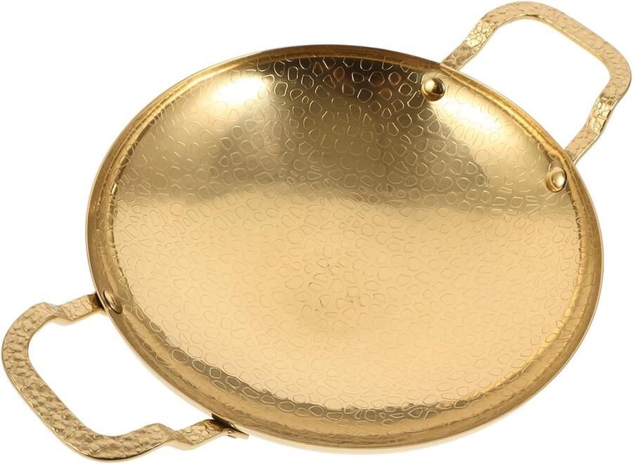 Roestvrijstalen Wokpan Koekenpan Grill Pan Roerbakken en Koken Dubbele Handgrepen 32 cm Goud