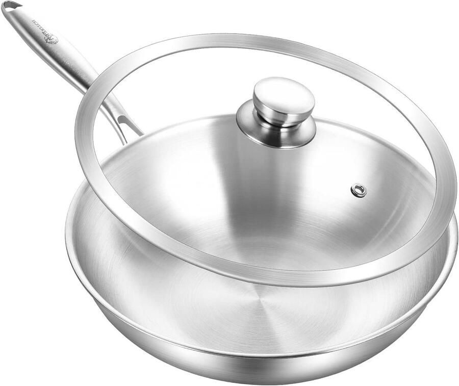 Roestvrijstalen Wokpan Koekenpan Inductie Gelijkmatig Koken Tri-Ply Constructie 30 cm Zilver