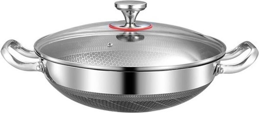 Roestvrijstalen Wokpan Koekenpan met deksel Allround Koken Antiaanbaklaag zonder chemicaliën 36CM Diameter