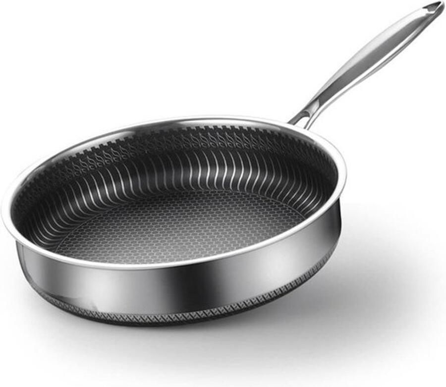 Roestvrijstalen Wokpan Koekenpan Koop Gezond Koken Honingraat Structuur 28 cm Zilver