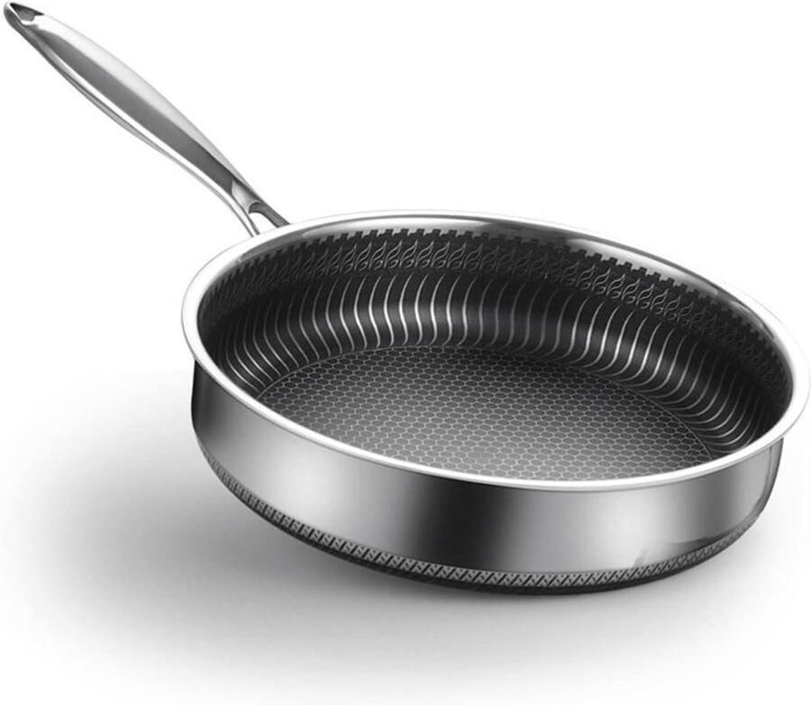 Roestvrijstalen Wokpan Koekenpan Koop Gezond Koken Honingraat Structuur 28 cm Zilver