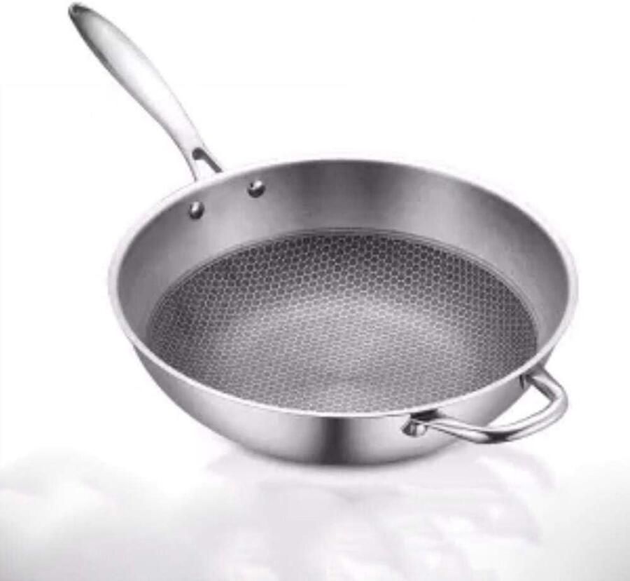 Roestvrijstalen Wokpan Koekenpan Non-stick Koken van maaltijden PFAS-vrije keramische antiaanbaklaag 34cm diameter Zilver