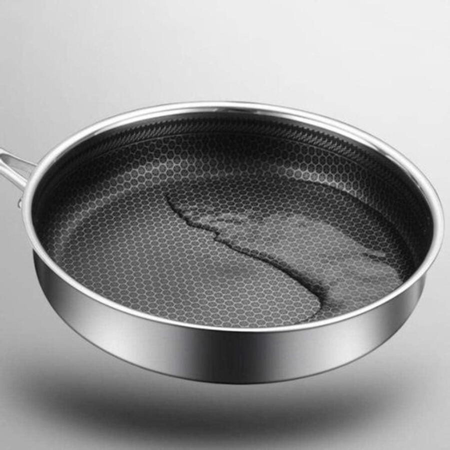 Wokpan Roestvrijstaal Koekenpan Omeletpan Dagelijks Koken Vijflaagse Structuur Universeel Zilver