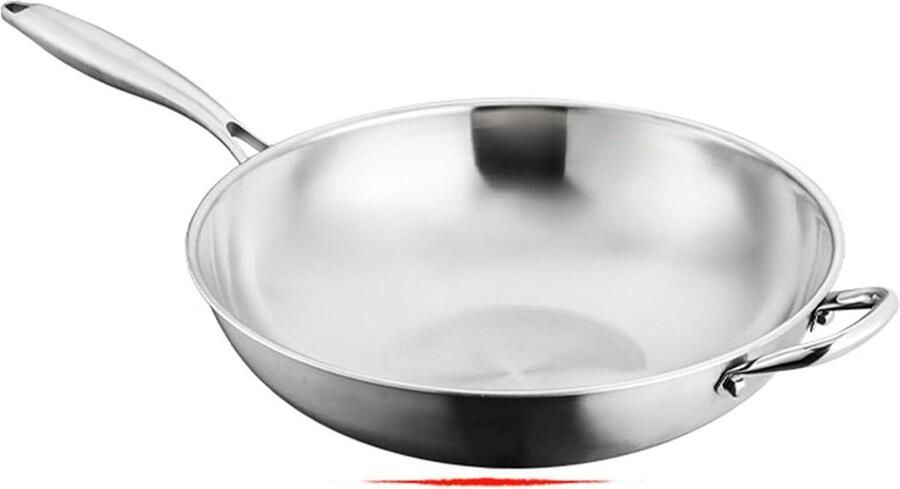Roestvrijstalen Wokpan Koekenpan Roerbak Snel Koken Vijflaags Materiaal 32 cm Zilver