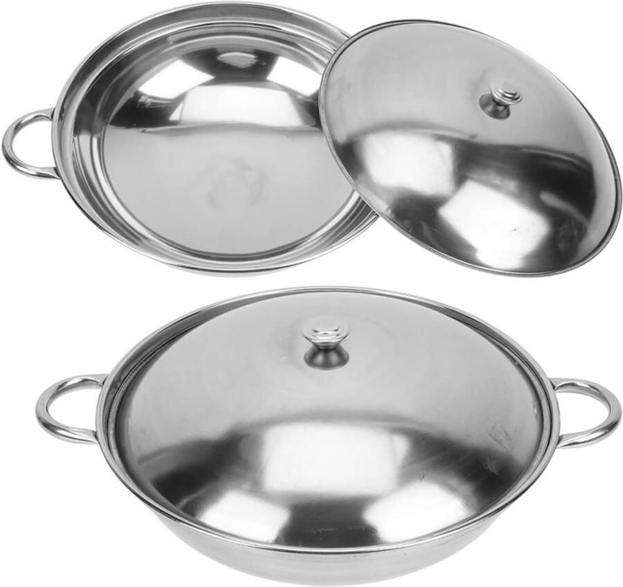Roestvrijstalen Wokpan Koekenpan Roerbakpan Koken van zeevruchten Antiaanbaklaag 26x26 cm Zilver