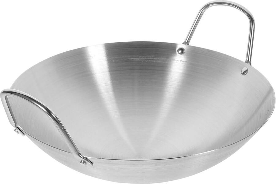 Roestvrijstalen Wokpan Koekenpan Ronde Aziatisch Koken Dubbele Handgreep Niet gespecificeerd Zilver