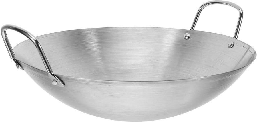 Roestvrijstalen Wokpan Koekenpan Ronde Pan Koken en Grillen Duurzaam Keukenaccessoire 30 cm Zilver