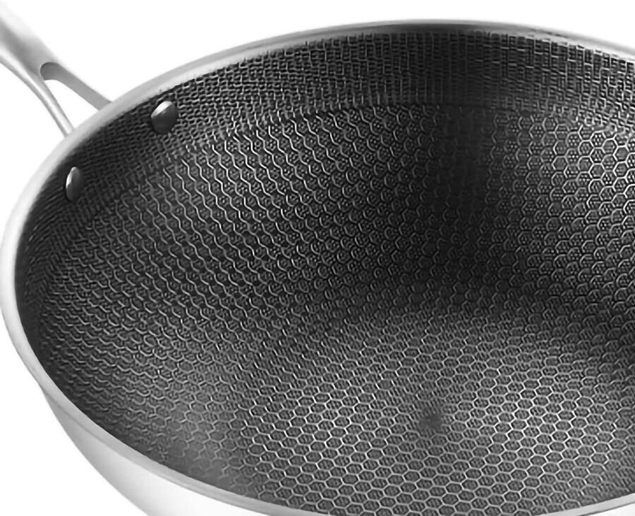 Roestvrijstalen Wokpan Koekenpan Veelzijdig Koken Honingraat Ontwerp 32 cm Zilverkleurig