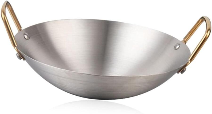 Roestvrijstalen Wokpan Kookpan Droge pot Heerlijk Koken Dubbele Handgrepen 26 cm Zilver