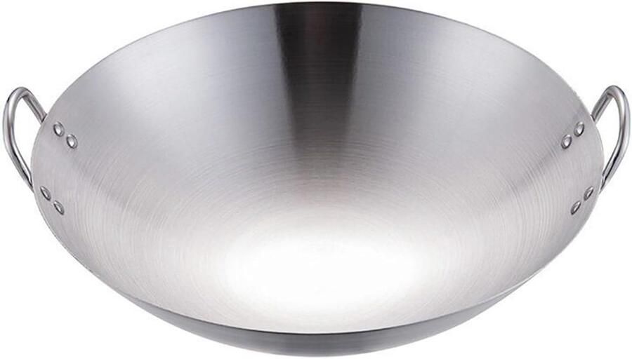 Roestvrijstalen Wokpan Kookpan met Oren Veelzijdig Koken Dubbel Oor Ontwerp Ronde Bodem Zilverkleurig
