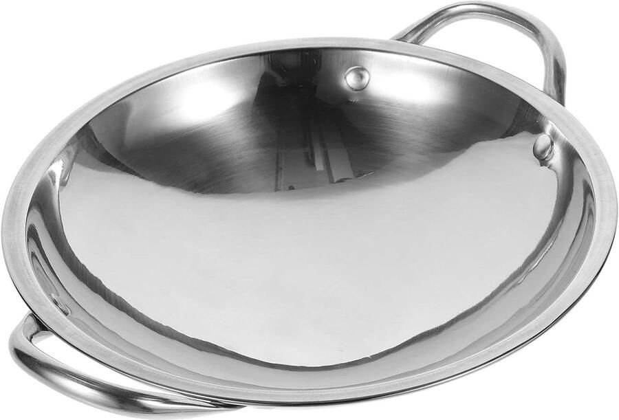 Roestvrijstalen Wokpan Kookpotje Hotpot Thuis Koken Dubbele Handgrepen 23 cm Zilver
