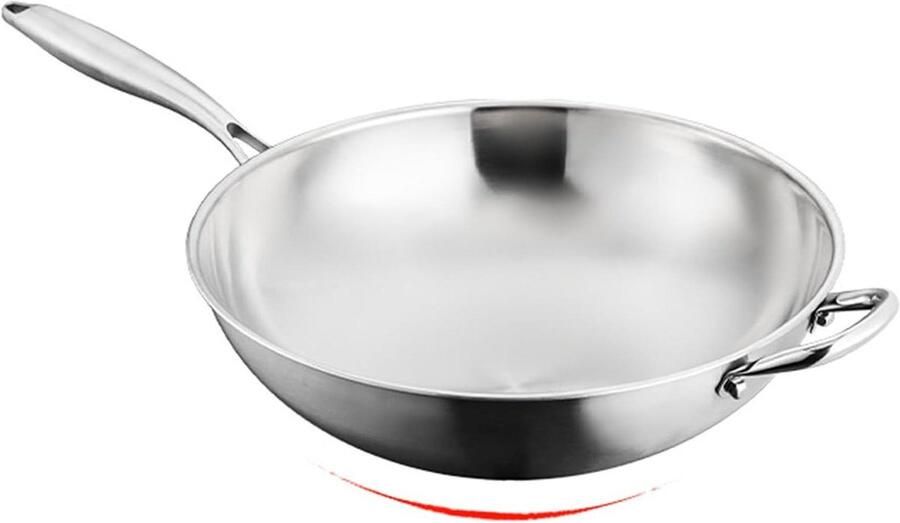 Roestvrijstalen Wokpan Kookwok Roerbakpan Gezond Koken Snelle Warmteverdeling 32-36 cm Zilver