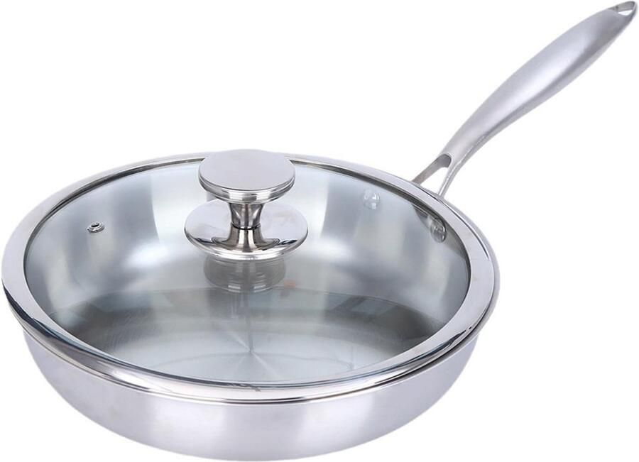 Roestvrijstalen Wokpan Roerbakpan Deksel Snel Koken Superieure Warmteverdeling 26 cm Metaal