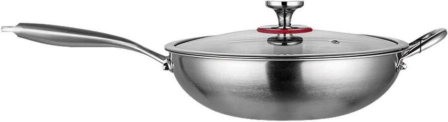 Roestvrijstalen Wokpan Roerbakpan Deksel Thuis Koken Antiaanbak Eigenschappen 36CM Zilver