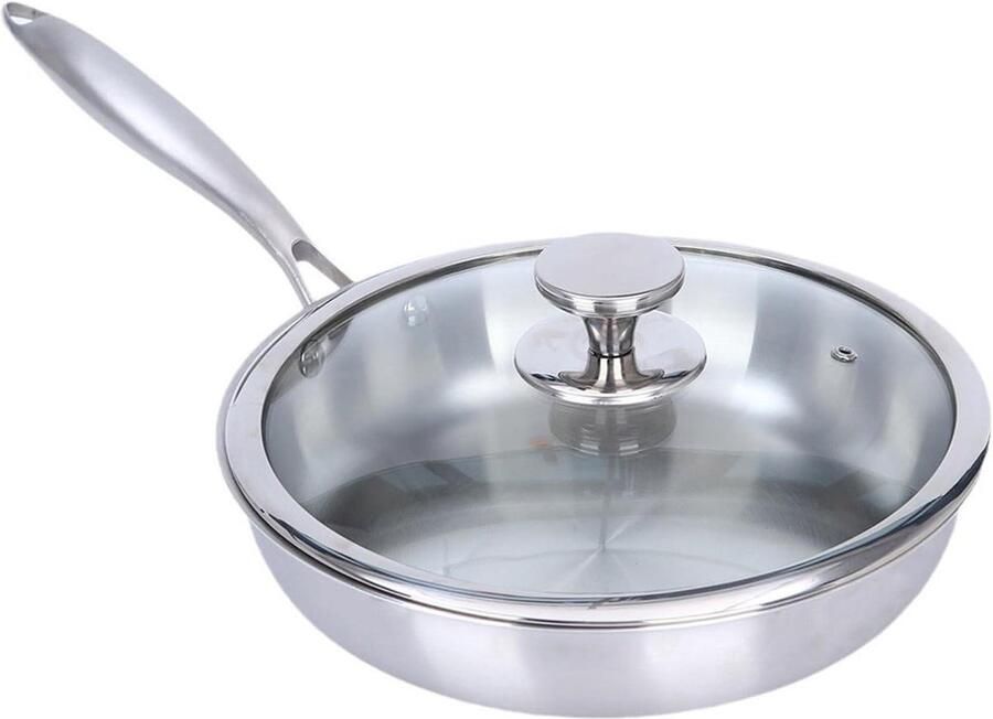 Roestvrijstalen Wokpan Roerbakpan Inductie Gezond Koken Superieure Warmteverdeling 26 cm Zilver
