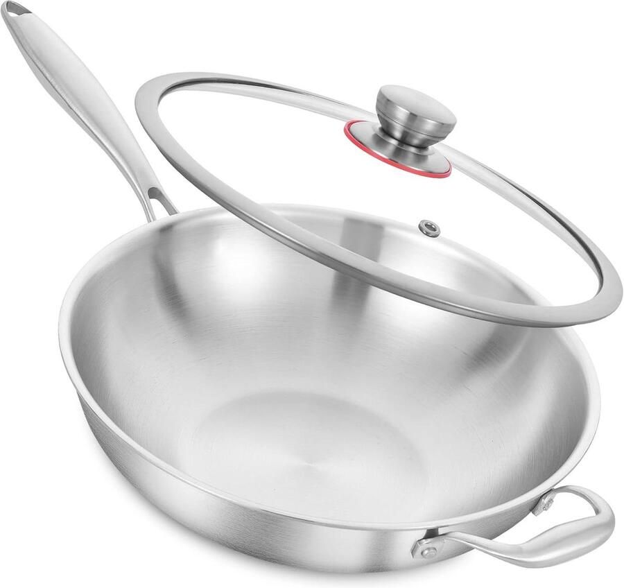 Roestvrijstalen Wokpan Roerbakpan Inductie Snel Koken Tri-Ply Constructie 33 cm Zilver