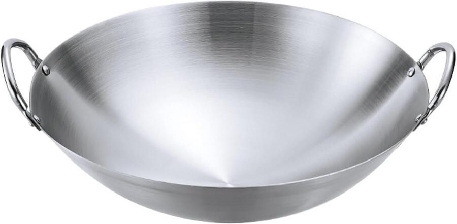 Roestvrijstalen Wokpan Roerbakpan Kookgerei Authentiek Koken Antiaanbaklaag Krasbestendig 30cm Diameter Zilver