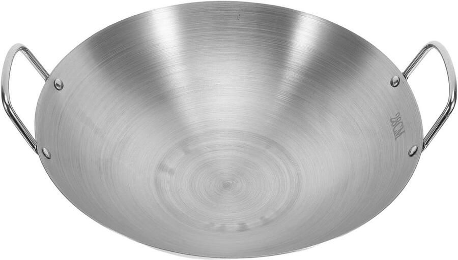 Roestvrijstalen Wokpan Ronde Kookpan Huishoudelijk Koken Dubbele Handgrepen 30 cm Diameter Gepolijst