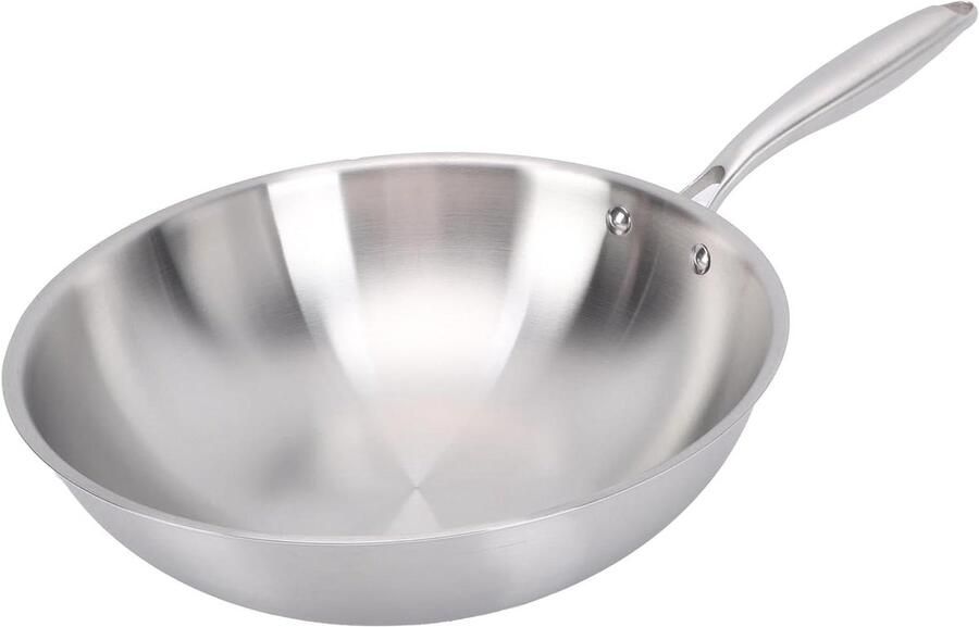 Roestvrijstalen Wokpan Wok met Anti-aanbaklaag Chinees Koken Voedselkwaliteit Roestvrij Staal 32CM Zilver