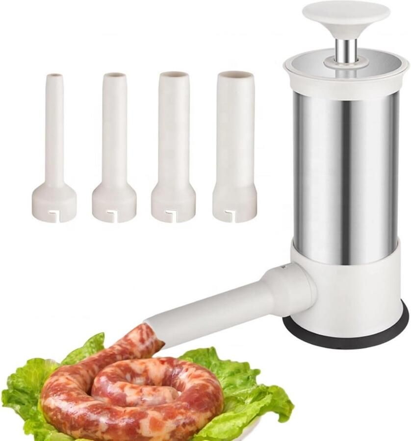 Worstmaker Roestvrijstaal Worstvuller Machine Zelf Worsten Maken Met 4 Vulspuiten 2.2 Pounds Wit