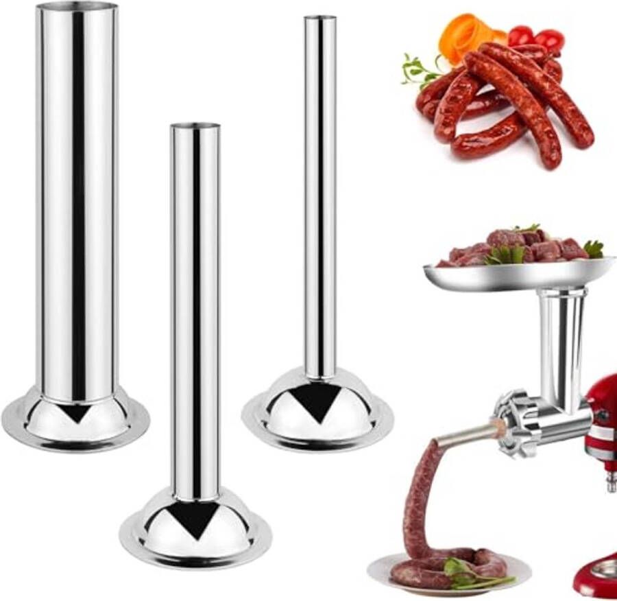 Roestvrijstalen Worsttrechterset 3 Maten Vleesmolen Vulbuis Gemakkelijk te Reinigen