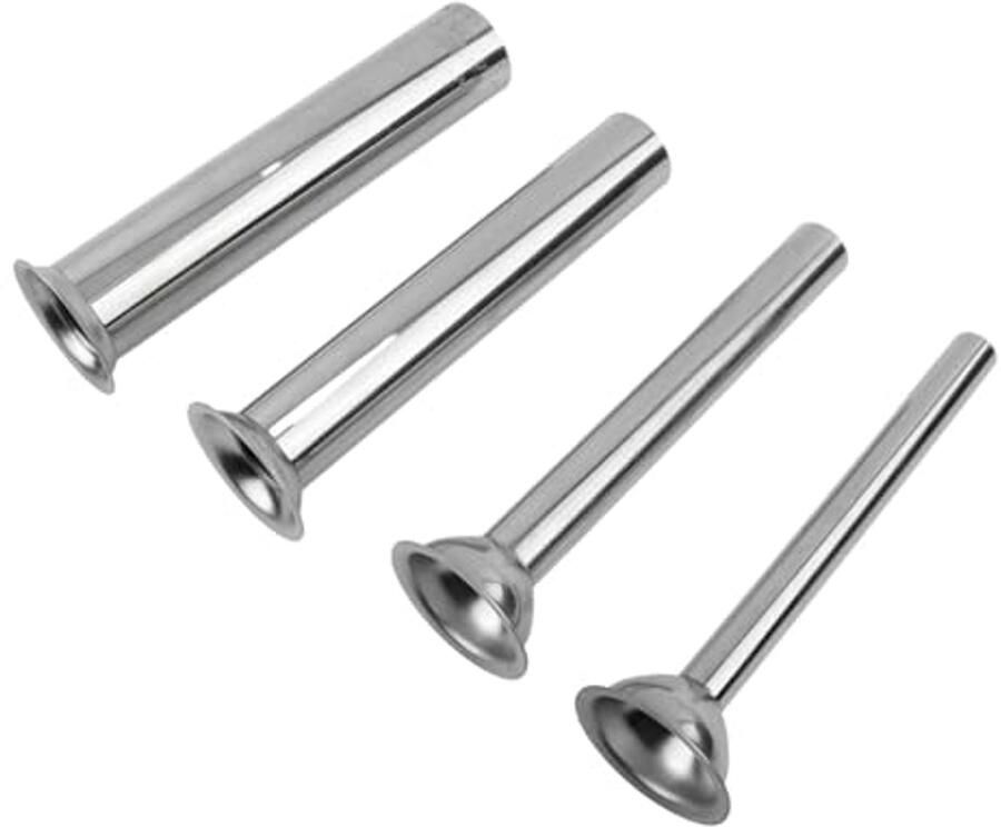 Roestvrijstalen worstvulbuizen set 4 maten voor zelfgemaakte vleesrecepten