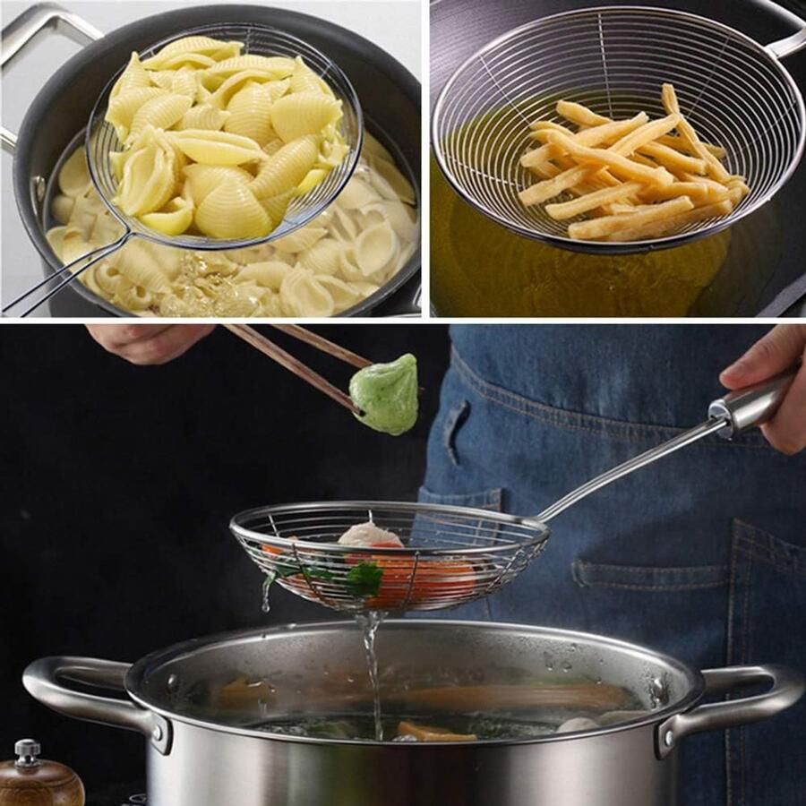 Roestvrijstalen Zeef Skimmer Pollepel Frituren en Koken Comfortabel Handvat 39 cm Lengte Zilverkleurig - Foto 1