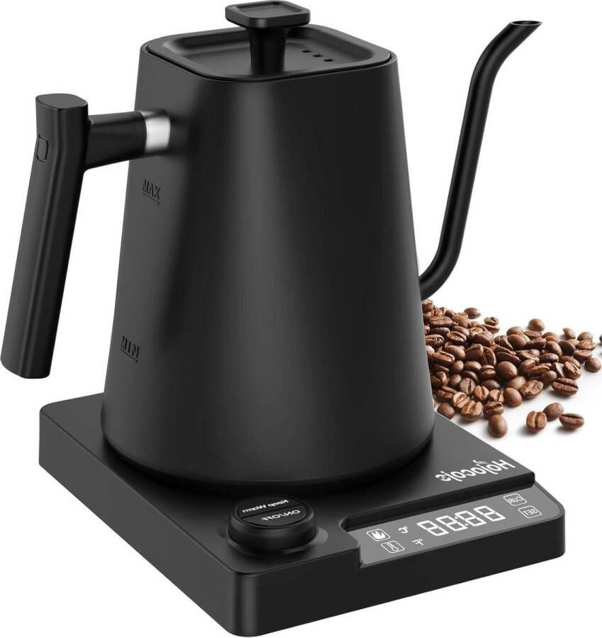 Roestvrijstalen zwanenhals waterkoker 24 uur warmhoudfunctie Temperatuurinstelling Elektrische theekoker met temperatuurweergave Koffieketel 1 l 1200 W zwart