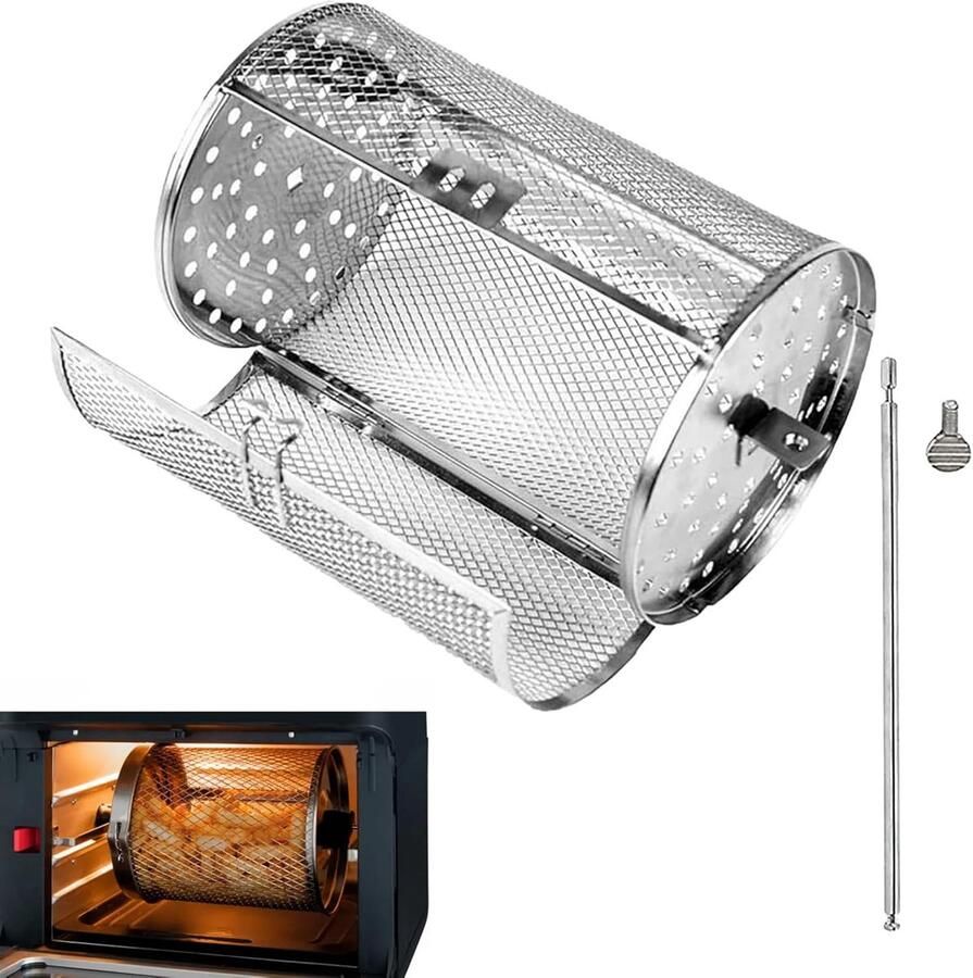 Roterende grillmand Braadtrommel roestvrij staal Grillen en roosteren Veelzijdig inzetbaar 14 x 18 cm