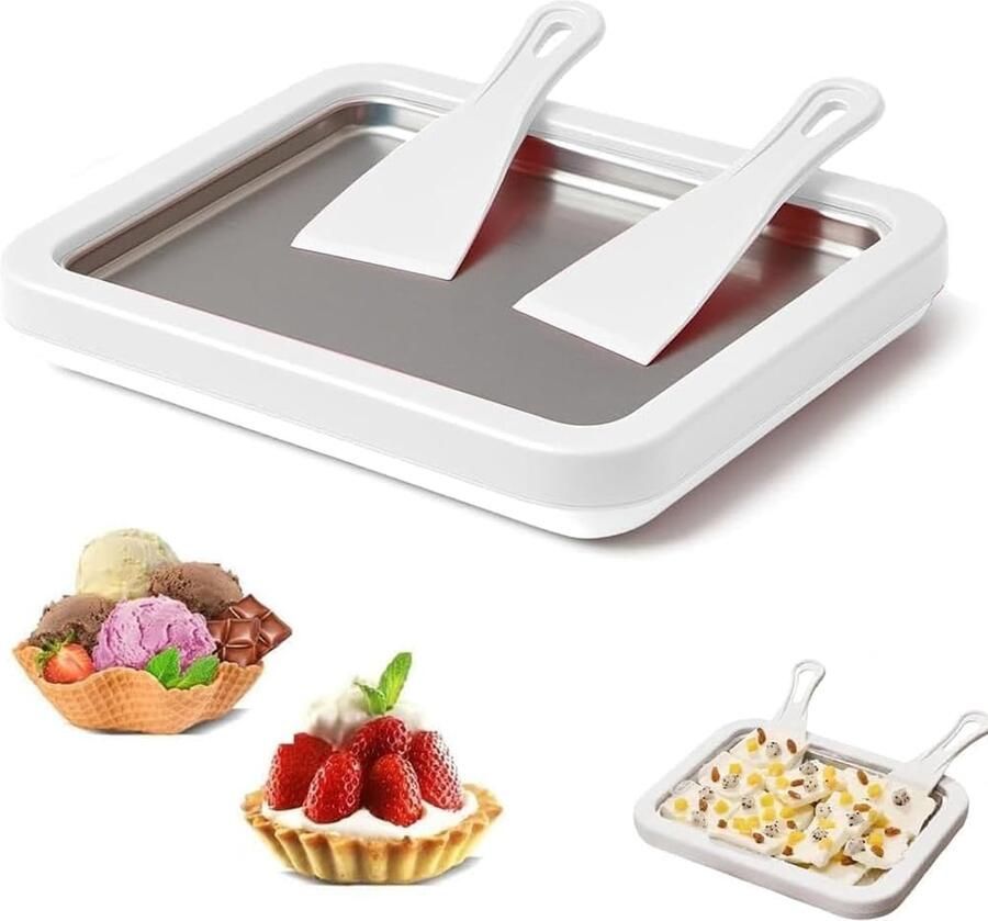 Rolled Ice Cream Maker 17.5×22.5cm Zelf IJs Maken Incl. 2 Spatels Zonder Stroom Koelt tot -18°C IJsmaker IJsmachine IJsrolplaat Mini Rolling Ijs Grill Ijsmachine Maak Gemakkelijk Ijs Ijsrolplaat Ijsmaker