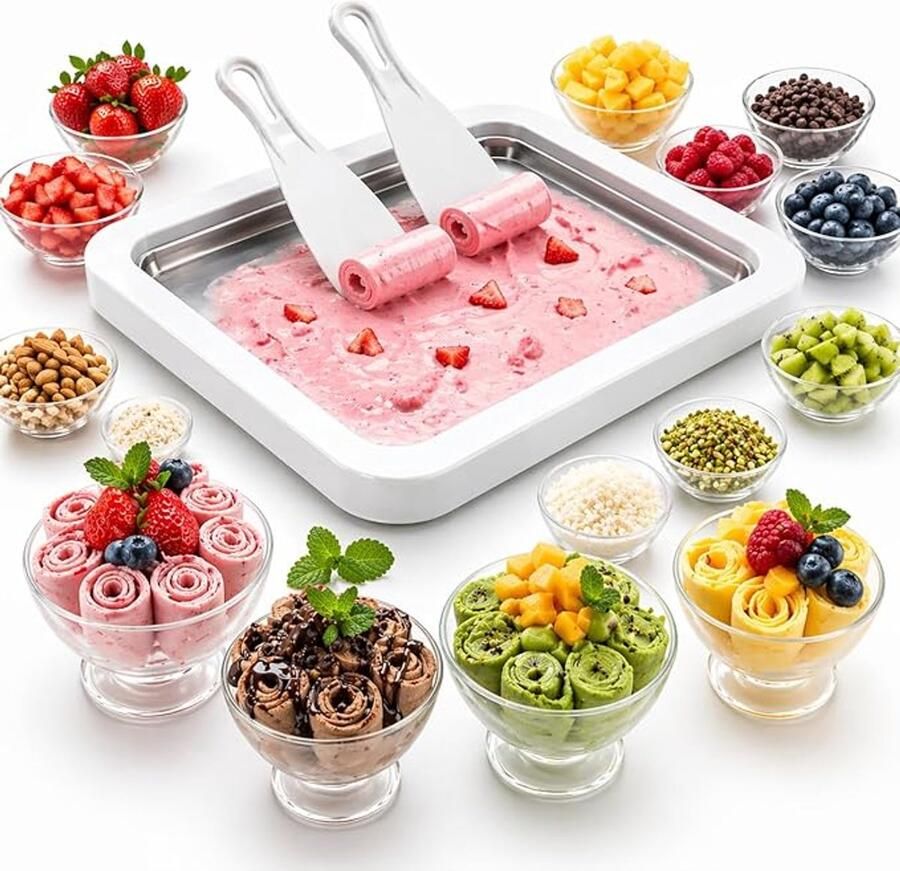 Rolled Ice Cream Maker Ijs Maker Zelf Ijs Maken 22.5 X 17.5 Cm Uitgerust Met Een Schep Zonder Stroom Rolled Ice Cream Maker Mini Rolling Ijs Grill Ijsmachine Maak Gemakkelijk Ijs Ijsrolplaat Ijsmaker Ijsmachine Wit