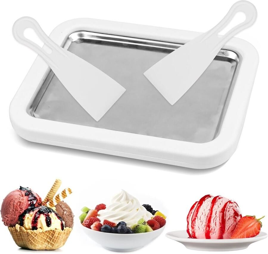 Rolled Ice Cream Maker Rolling Ijs Grill Ijsmachine IJsrolplaat met 2 spatels voor zelfgemaakte gerolde ijs bevroren yoghurt wit 22x17 5x3 5cm
