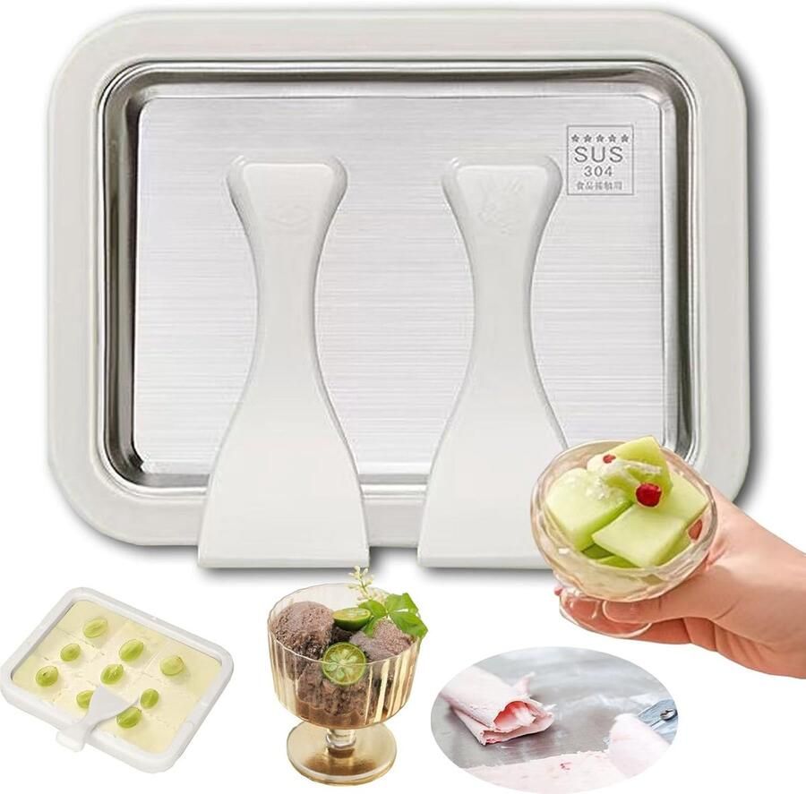 Rolled Ice Cream Maker Zelf IJs Maken Incl. 2 Spatels Zonder Stroom Teppanyaki IJsmaker IJsmachine IJsrolplaat Wit