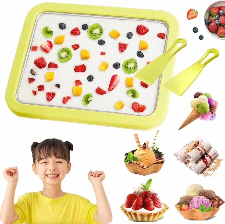Rolled Ice Cream Maker Zelf IJs Maken TENZHVXI Inclusief accessoires maakt sorbet en bevroren yoghurt 22 5 x 17 5 cm Groen