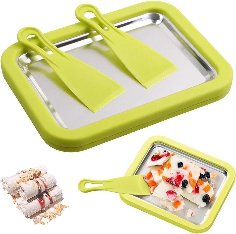 Rolled Ijsmachine Set Dessertmaker Vriezer Zelf Desserts Maken Geen Elektriciteit Nodig 26.5x21.5cm Groen