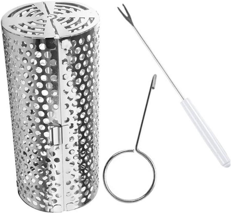 Rollende Grillmand Barbecue Kooi Buiten Koken Gelijkmatige Warmte 20 x 9 x 9 cm Zilver