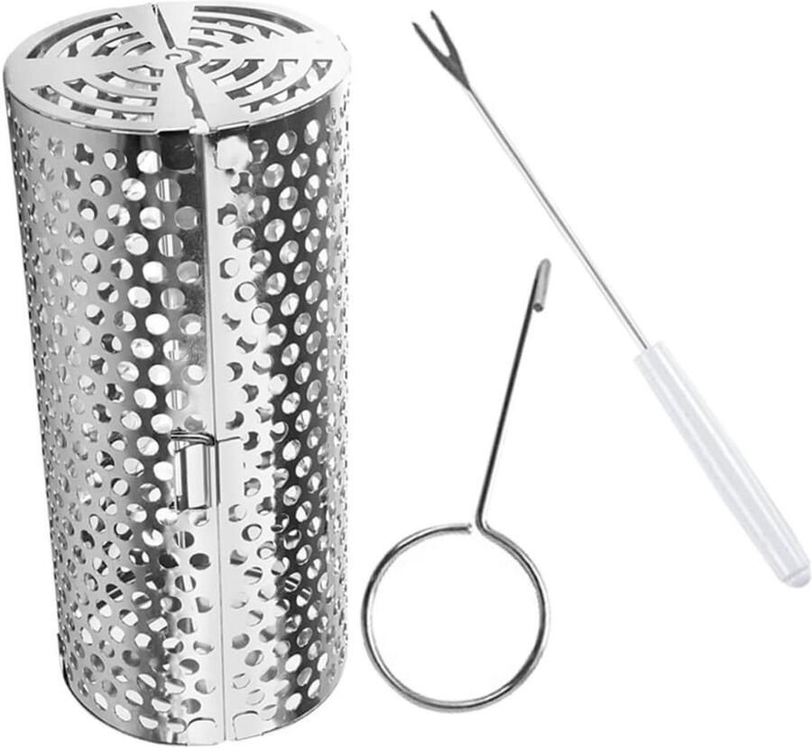 Rollende Grillmand Barbecue Kooi Buiten Koken Gelijkmatige Warmte 20 x 9 x 9 cm Zilver