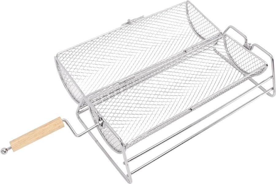 Rollende Grillmand BBQ Cilinder Buiten Koken Draaibaar Ontwerp 32x16x13cm Zilver