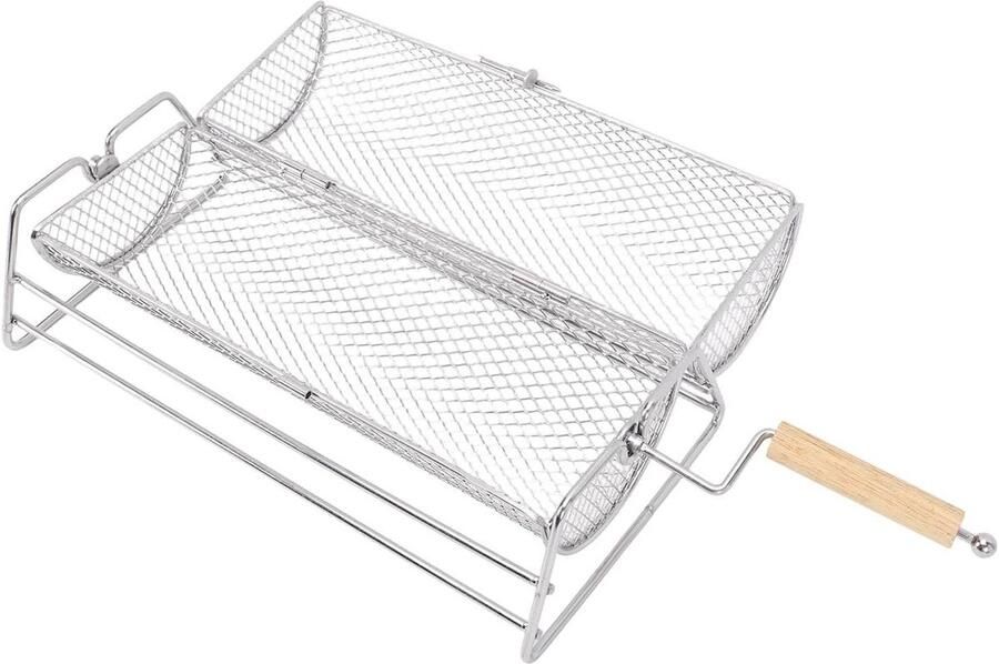 Rollende Grillmand BBQ Cilinder Buiten Koken Gelijkmatige Verwarming 32x16x13cm Zilver