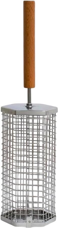 Rollende Grillmand BBQ Draaibuis Gelijkmatig Grillen Afneembaar Houten Handvat 89 x 89 x 203 cm Zilver