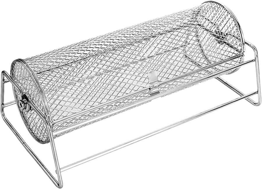 Rollende Grillmand BBQ Grillmand Buiten Koken Roestvrij Staal 35.5 x 19 x 14 cm Zilver