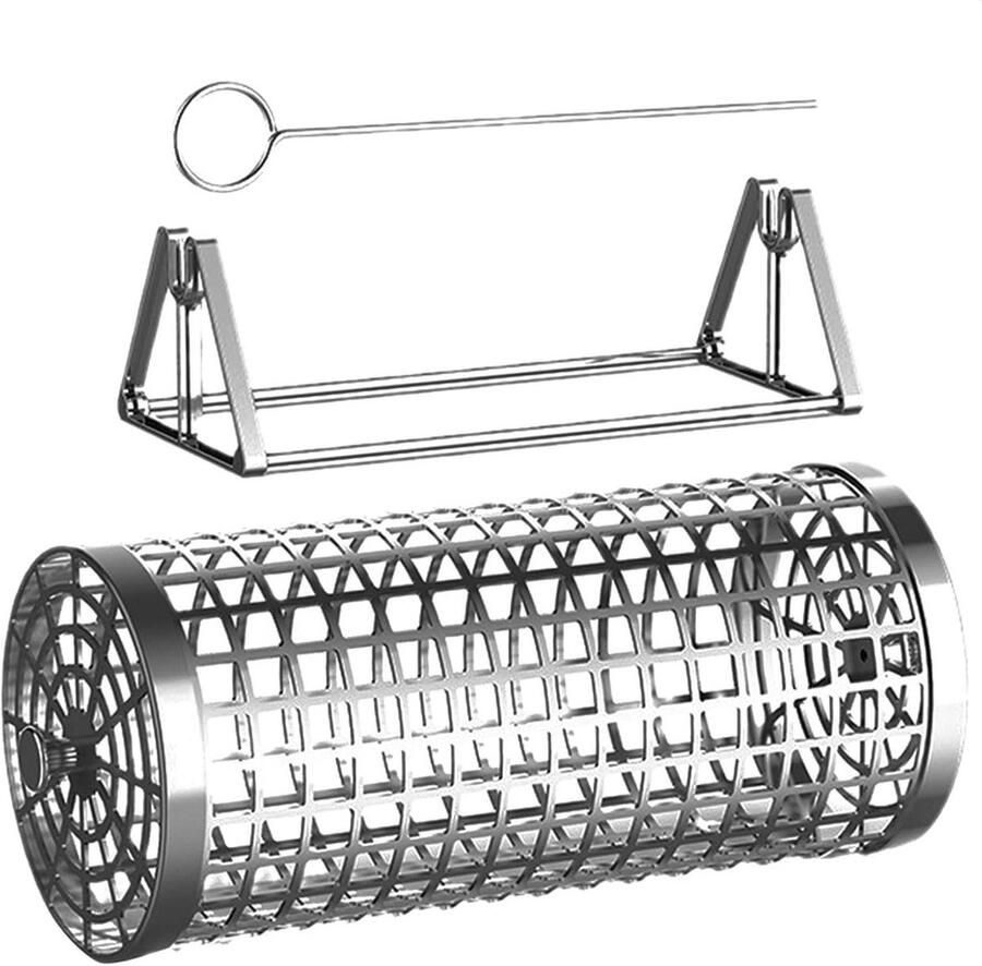 Rollende Grillmand BBQ Mand RVS Grillen Buiten Roestvrij Staal 30 x 9.5 cm Zilver